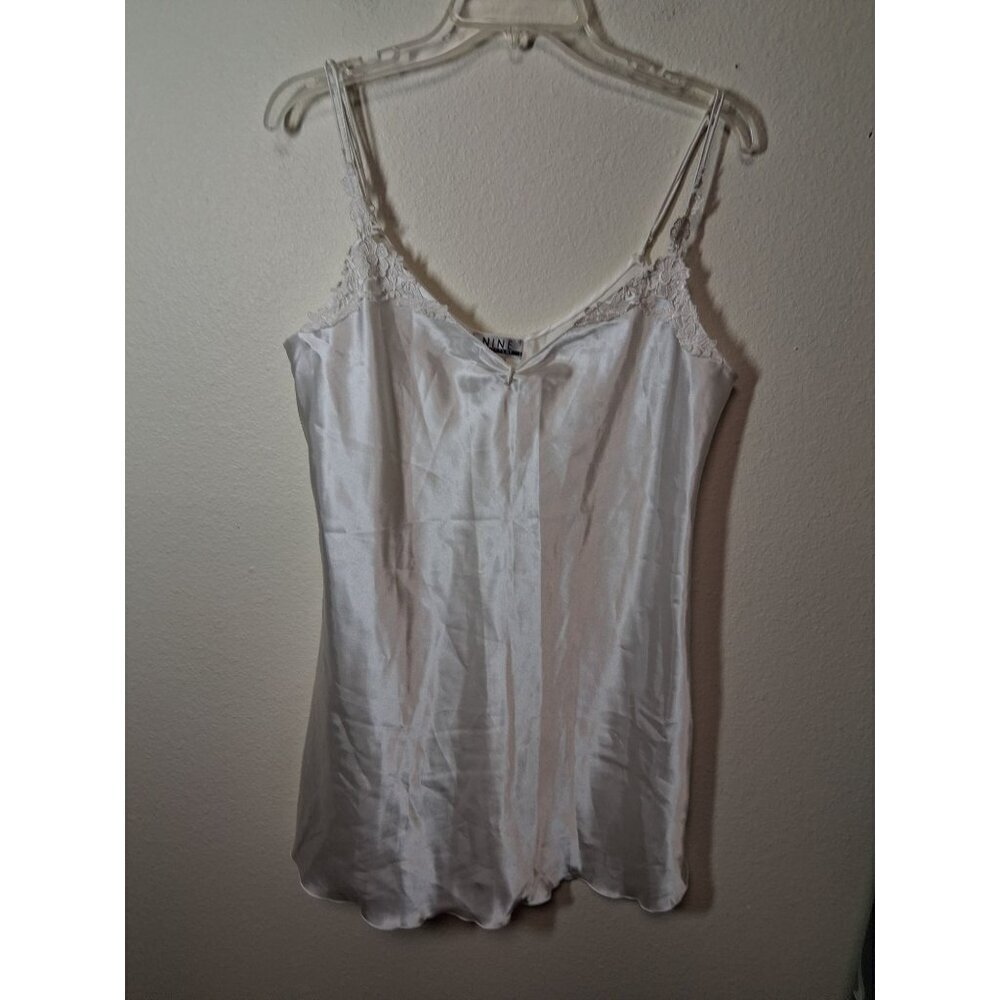 VTG Nine & Co Satin Lingerie Night Gown Slip White Size XL